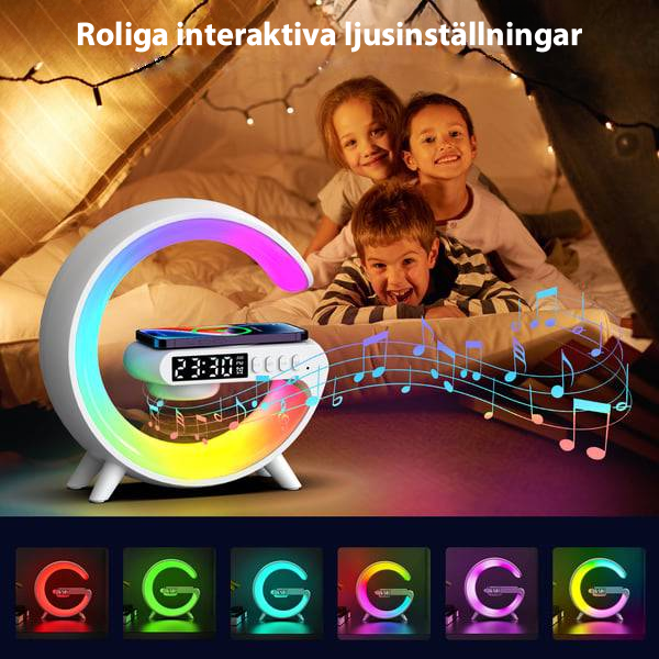 GlowSync™ – Smart Lampa med Laddare, Högtalare & Alarm