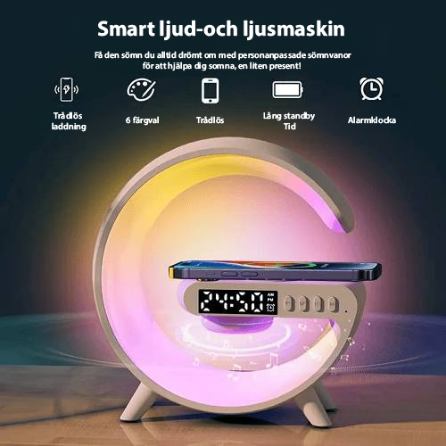 GlowSync™ – Smart Lampa med Laddare, Högtalare & Alarm