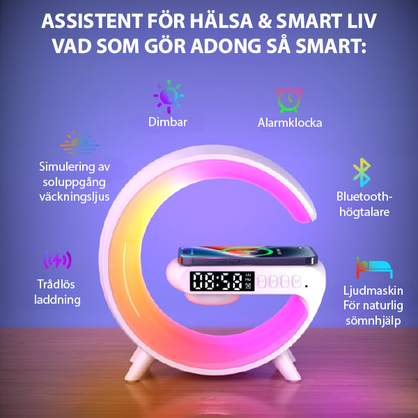 GlowSync™ – Smart Lampa med Laddare, Högtalare & Alarm