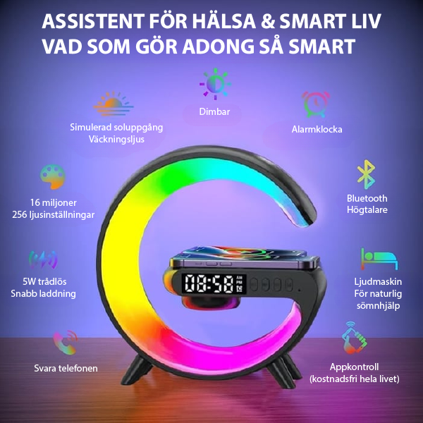 GlowSync™ – Smart Lampa med Laddare, Högtalare & Alarm
