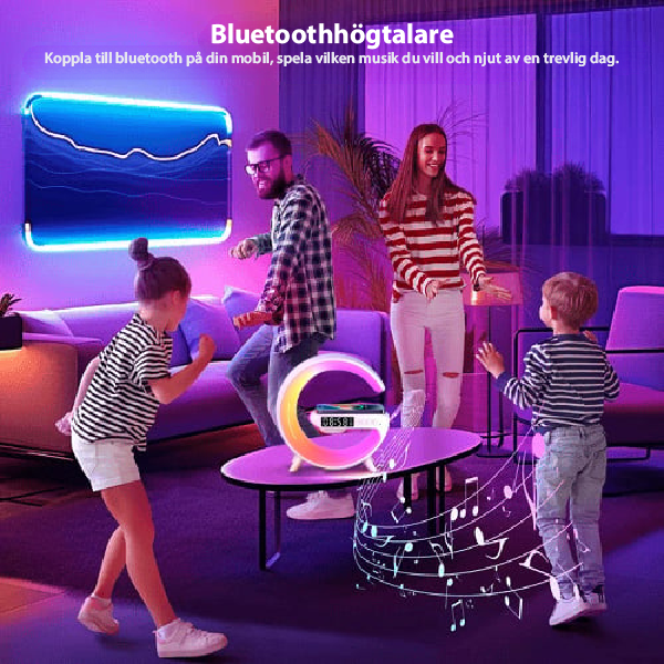 GlowSync™ – Smart Lampa med Laddare, Högtalare & Alarm