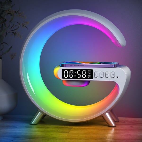 GlowSync™ – Smart Lampa med Laddare, Högtalare & Alarm